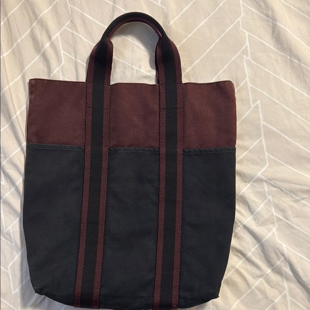 Hermes Black and Burgundy canvas tote  with Spacious Interior